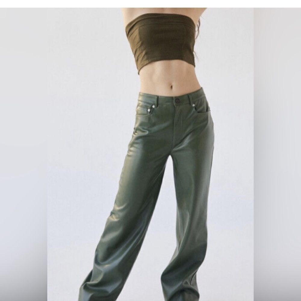 Urban Outfitters High & Wide Faux Leather Pants Women’s Green Vegan Size 26